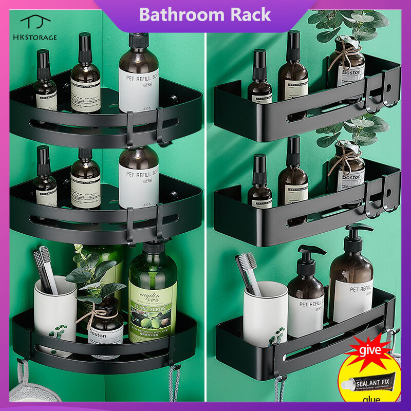 HKStorage Space Aluminum Thickened Bathroom Rack Kitchen Bathroom Storage Free Punching Table  Wall Hangings Shower Shelf Triangle basket Bathroom Shelf Storage Rack Corner Holder Shampoo rack Basket