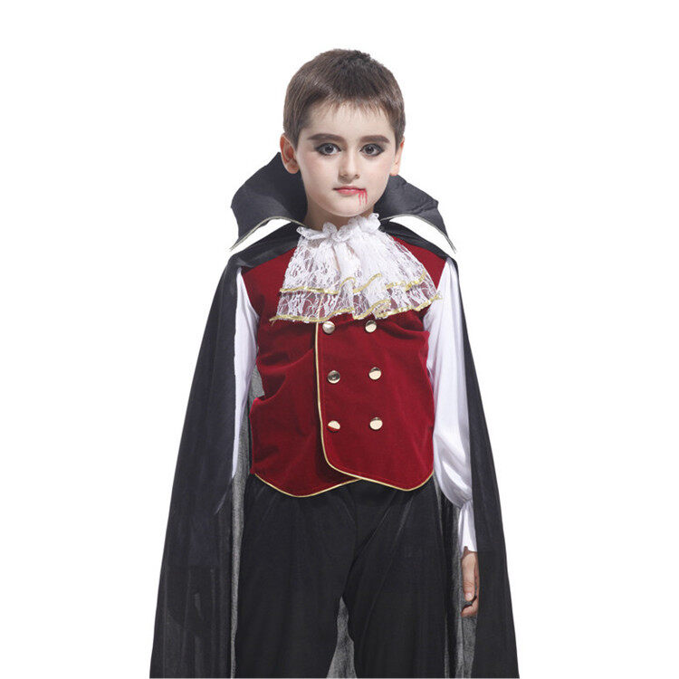 Halloween Costume Vampire Cosplay Costume Top Pants Cloak Set for Kids Boys School Party Masquerade Performance Costume