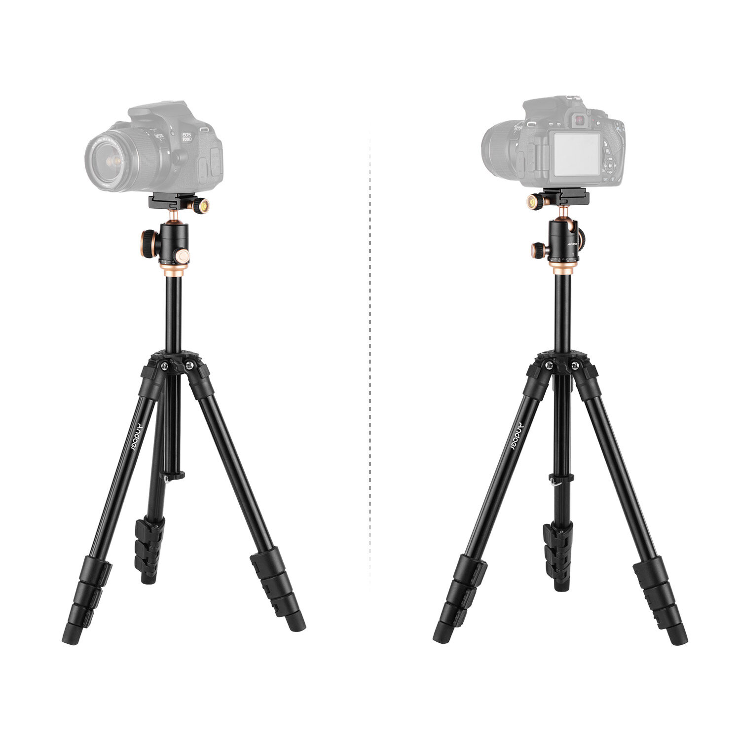 Andoer Q160SA Camera Tripod Complete Tripods with Panoramic Ballhead Bubble Level Adjustable Height Portable Travel Tripod for DSLR Digital Cameras Camcorder Mini Projector Compatible with Canon Nikon Sony