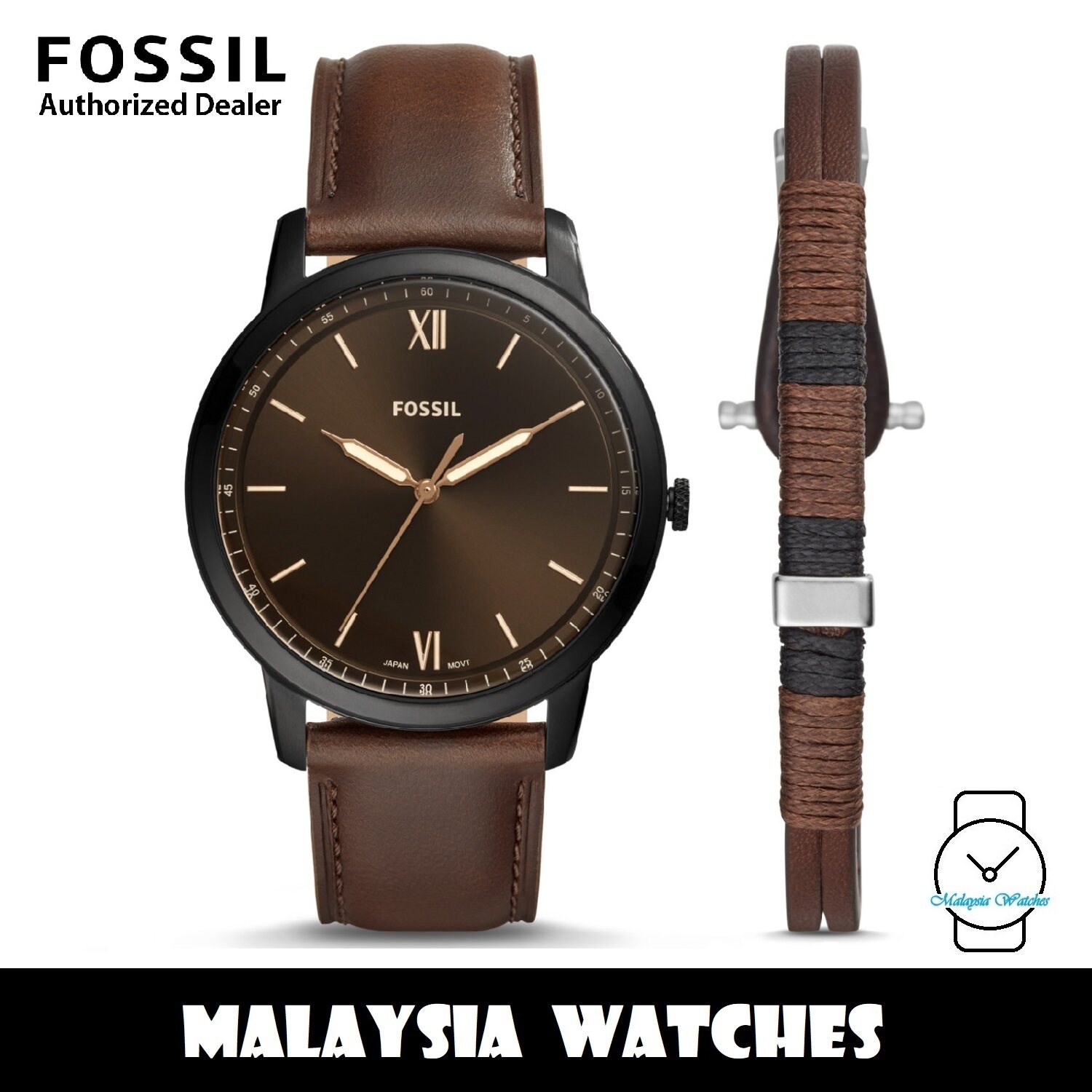 OFFICIAL WARRANTY Fossil Men s FS5557SET Minimalist Three Hand Brown Leather Watch and Bracelet Box Set 2 Years Fossil Warranty Lazada