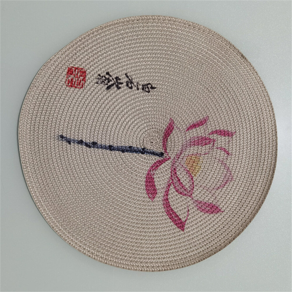 GBtoolRound Cotton Yarn Mat Heat Insulation Mat Printing Hand-made Non-slip Table Mat Pot Mat Placemat Dining Table Decor