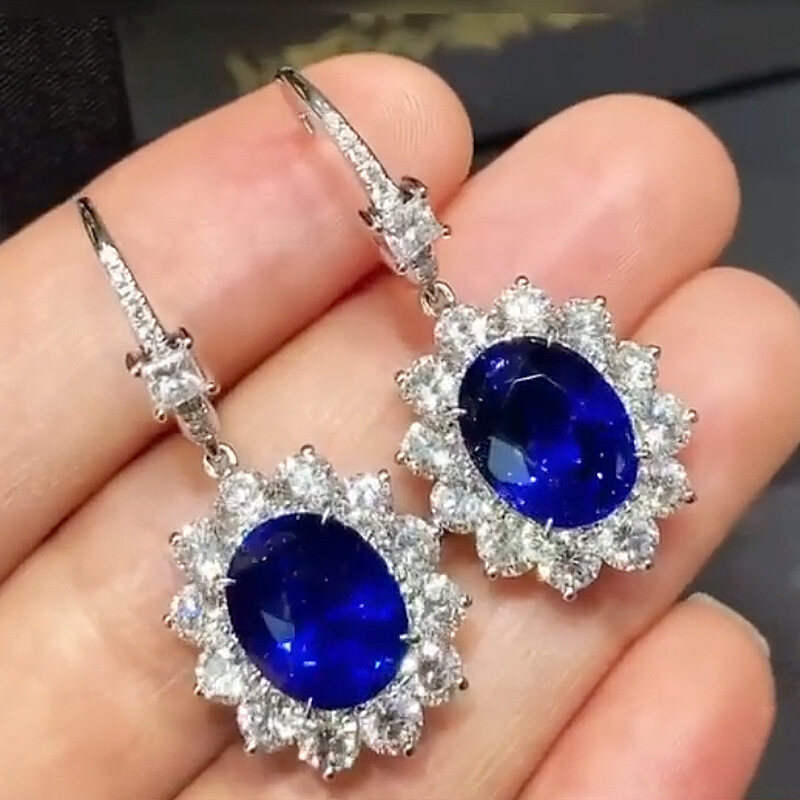 Exotic Style Retro Colored Jewelry Earrings with Simulated Sapphire Flower Shaped Earrings