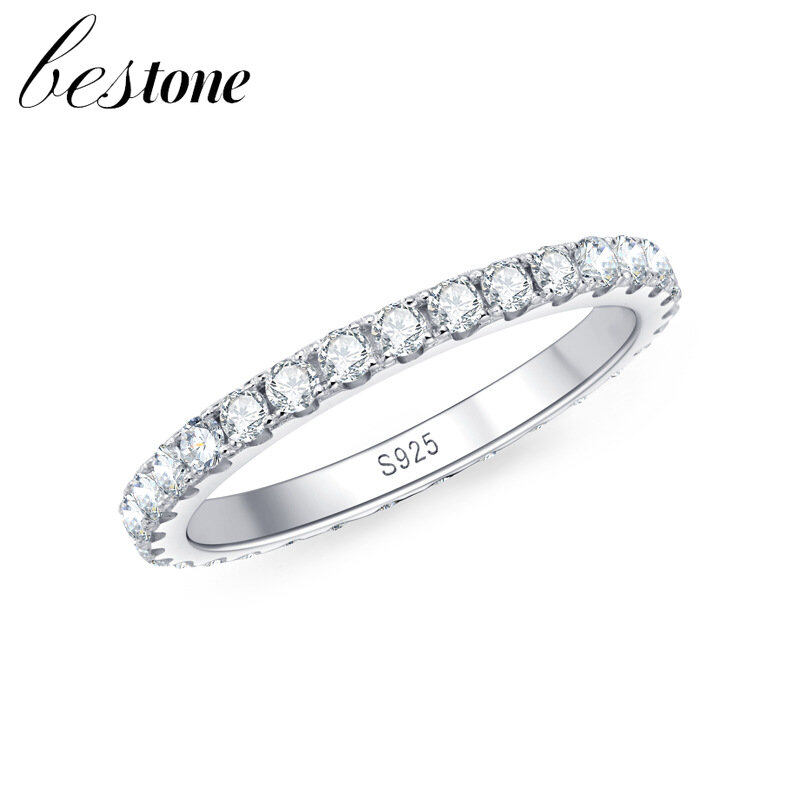 Bestone 2mm Moissanite Row Ring Tail Ring 925 Silver Full Circle Moissanite Ring