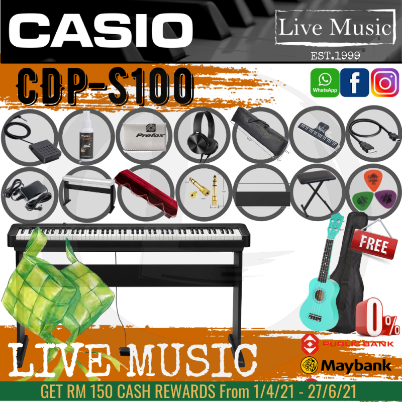 Casio CDP-S100 88-key Digital Piano *Raya Sales* With Piano Stand, Sustain Pedal, Dust Cover (CDPS100 / CDP S100) Malaysia
