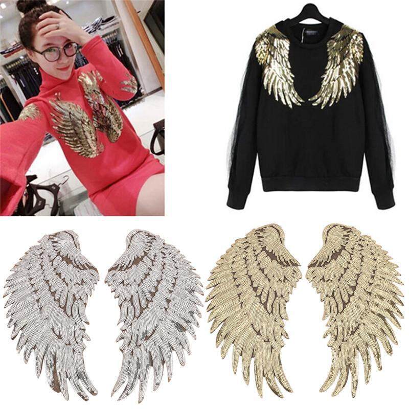 1 cặp miếng dán thêu hình đôi cánh đính kim tuyến trang trí cho áo ( sản phẩm không bao gồm áo, kích thước 26*26.5cm) - INTL