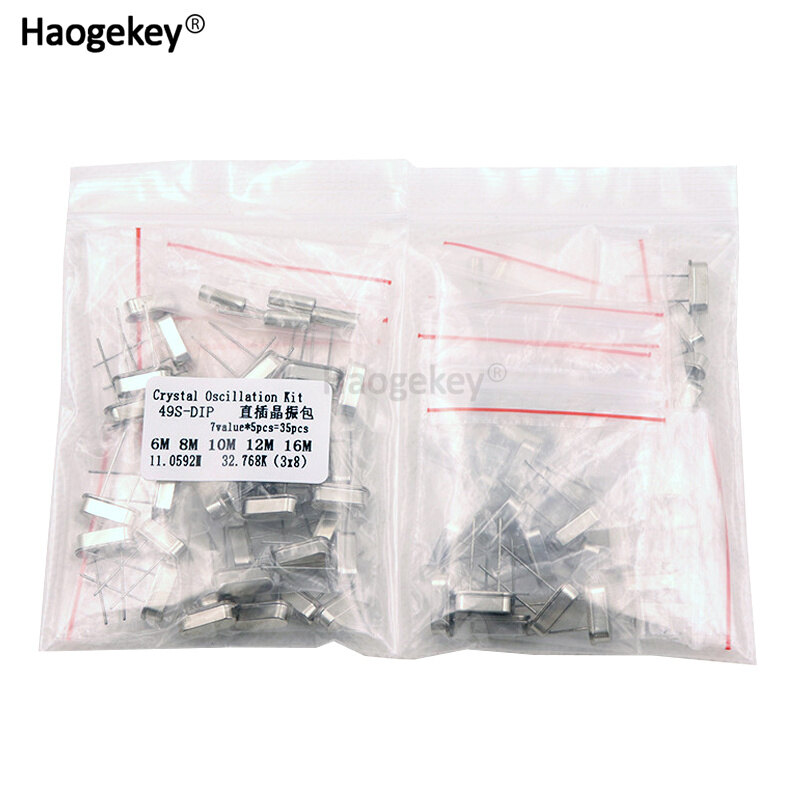 35pcs 49s in-line crystal oscillator sample pack of 7 kinds of 5 pieces 32.768k 6m 8m 10m 12m 11.0592m 16m