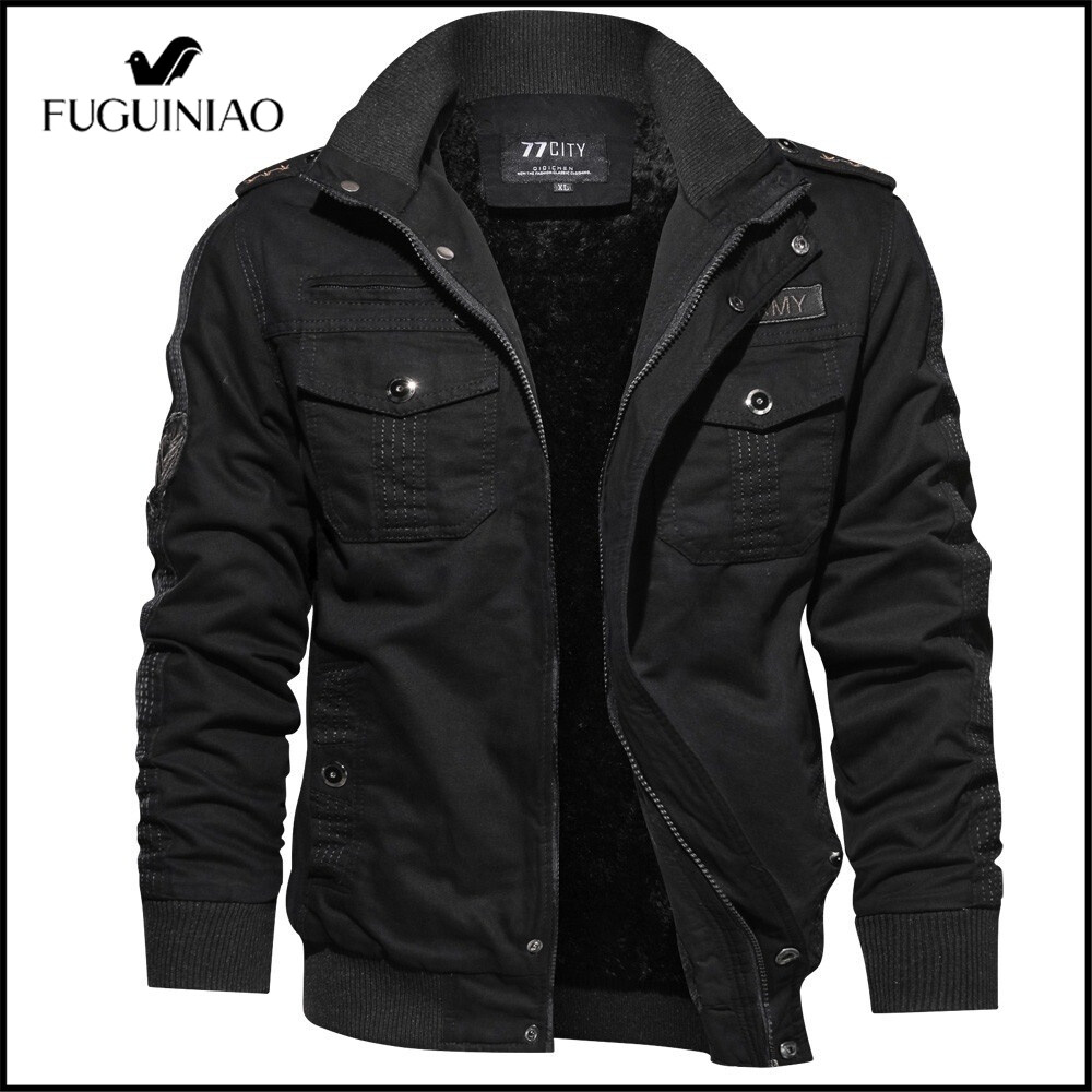 FUGUINIAO men bomber jackets fleece thick padded jacket coat cotton bomber jacket men's jacket