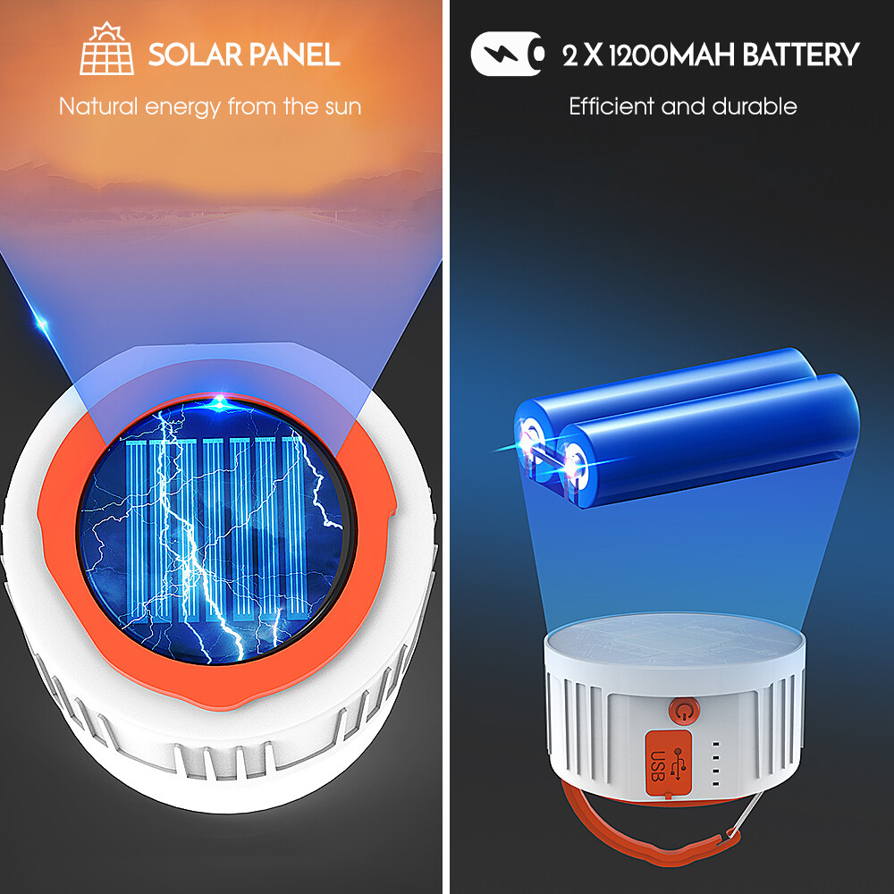 Multifunctional USB rechargeable Camping Lantern Portable Solar Panel Hand Lamp Waterproof L-ED Camping Light Tent Lamp Powerful Flashlight Torch Super Bright Portable Survival Lanterns