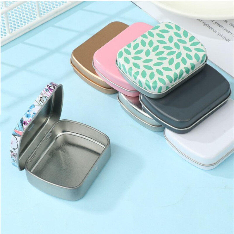 Mini Metal Hinged Tin Box with Lid Rectangular Container Portable Small Storage Container Kit Candy Pill Cases for Home Organizer