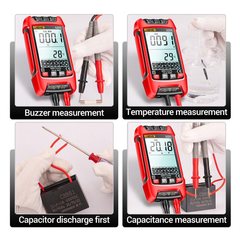 Sz01 sz02 auto range digital multimeter AC DC 9999 counts ammeter NCV resistance capacitance temperature semiconductor tester
