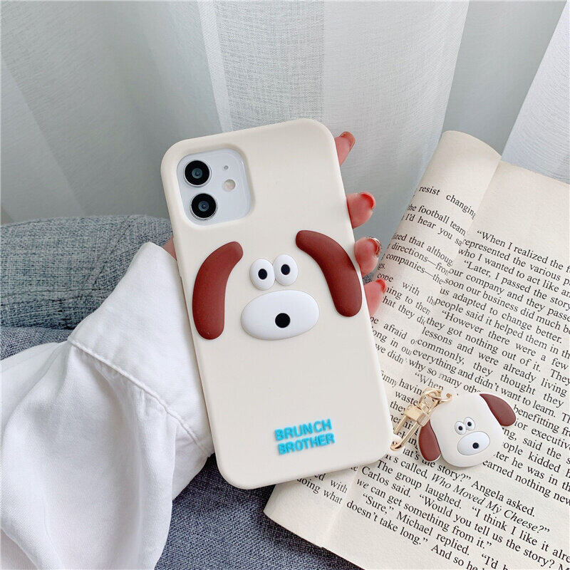 3D Naughty Dog Hip Hop Rabbit Soft Silicone Phone Case for IPhone 15 Pro Max 14 Plus 13 12 Mini 11 XR XS Max SE 6s 7 8 Plus Shockproof Cover With Pendant