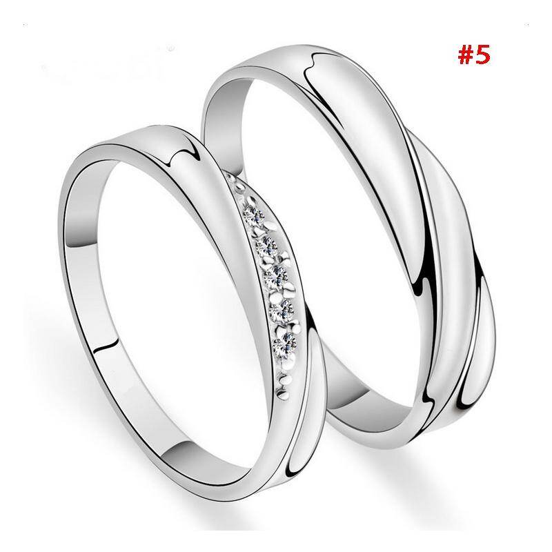 1 cặp 925 Tinh Thể Bạc Nhẫn Cưới Kim Cương Nhẫn Đôi Nhẫn Cặp