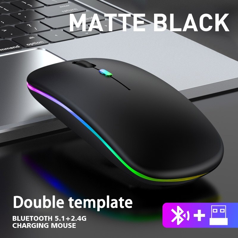 Wireless Mouse Bluetooth 2.4Ghz Receiver Optical Adjustable Wireless Mice Rechargeable for PC Laptop IPad