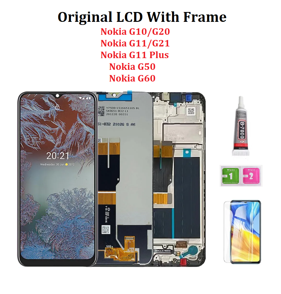 Original lcd with frame for nokia g10 g20 g11 g21 plus g50 g60 lcd display with touch screen display digitize
