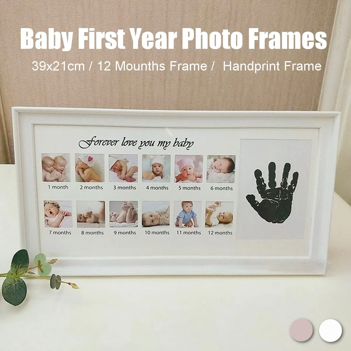 กรอบรูป Baby First ปี12เดือนแรกเกิดรอยเท้า Handprint Picture บันทึก-สีชมพู