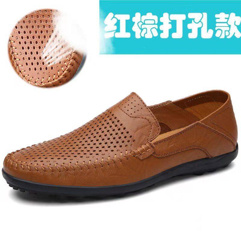 Champ shoes Store【Free Shipping Miễn phí vận chuyển 2022 Phiên bản Hàn Quốc mới của xu hướng giày nam giày đế mềm giày lười giày lười lái xe rỗng thoáng khí giày nam da thường