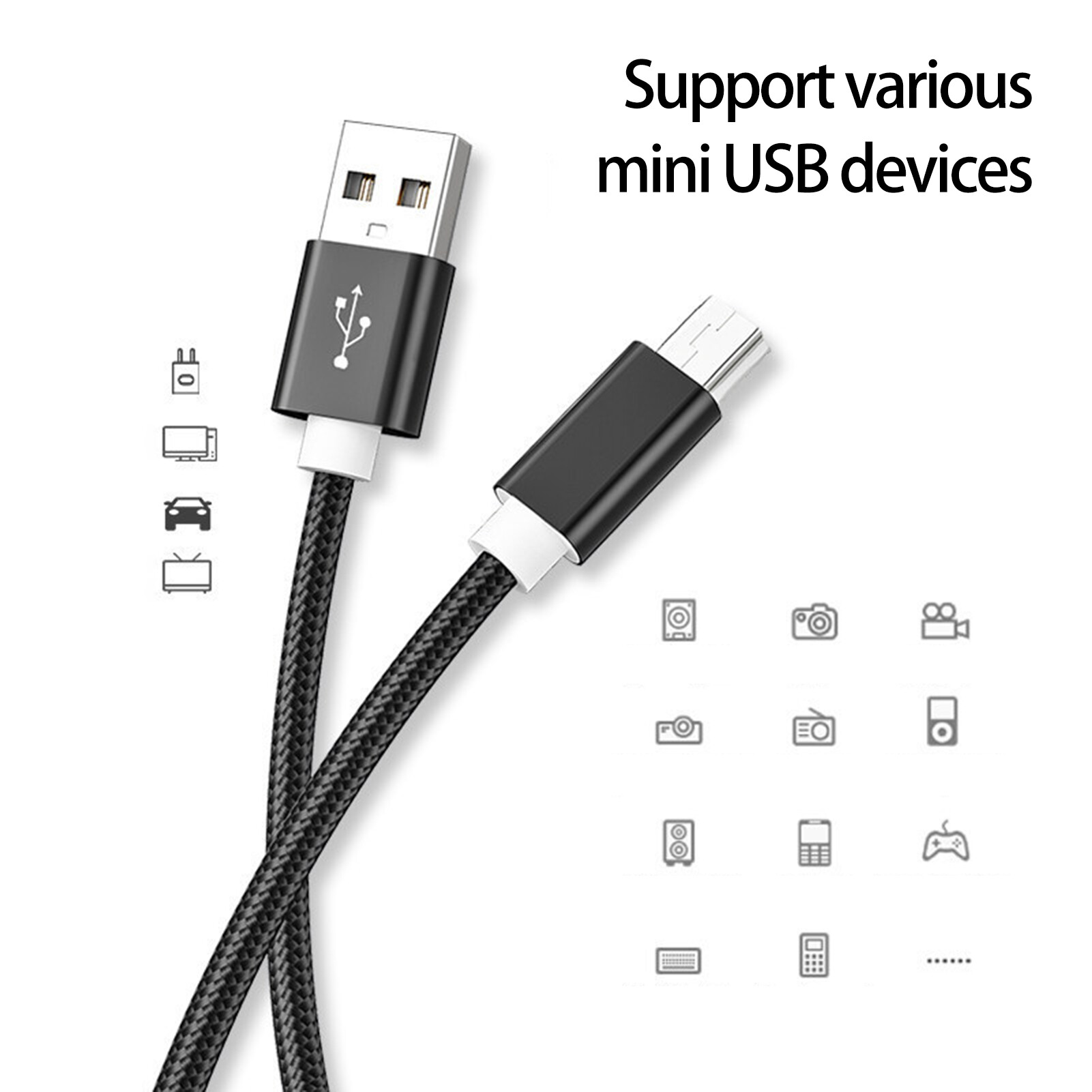 Data Cable High-speed Transfer Shielding Stable Output Anti-winding Widely Compatible Charging Braided Wire Mini USB Data Transfers Charger Cable for MP3 MP4 Player Charger Cable Shielding