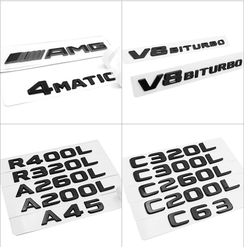 New flat letter emblem Rear trunk logo sticker for Mercedes benz 2016-2022 CLA45 C63 C200 C300 S500 E200 G55 GLC43 S600 Glossy Black Model badge