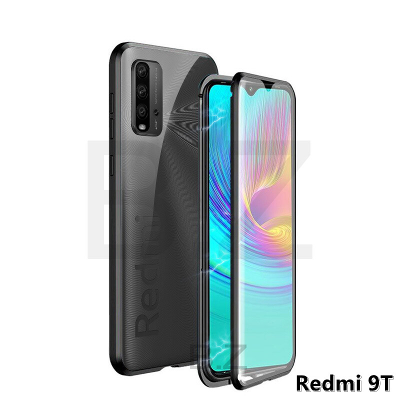 For Xiaomi Redmi 9T Magnetic Case 360 Front+Back double-sided 9H Tempered Glass Case For Xiaomi Redmi 9T 2021 Metal Bumper Case