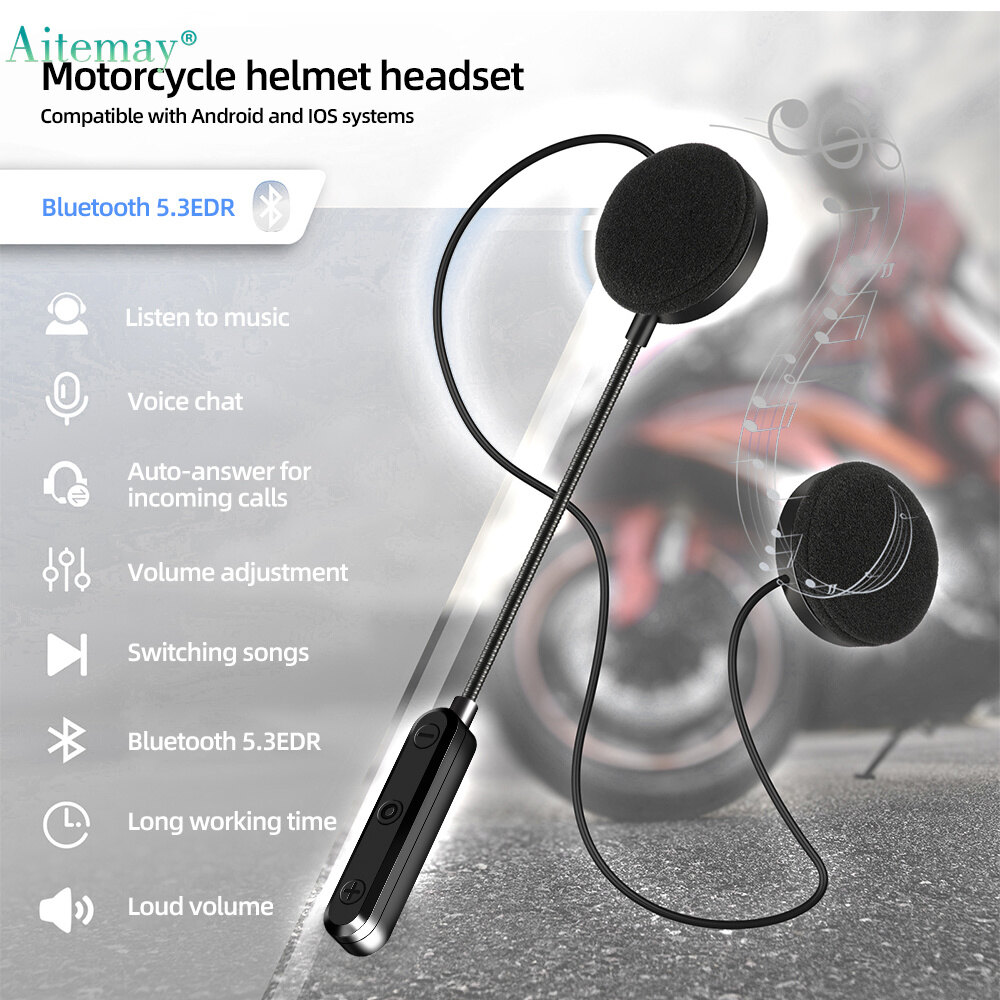 Aitemay Bluetooth 5.3 Motorcycle Headset Wireless Handsfree Call Kit Stereo for Rider Riding MP3 Music Player Moto Earphone