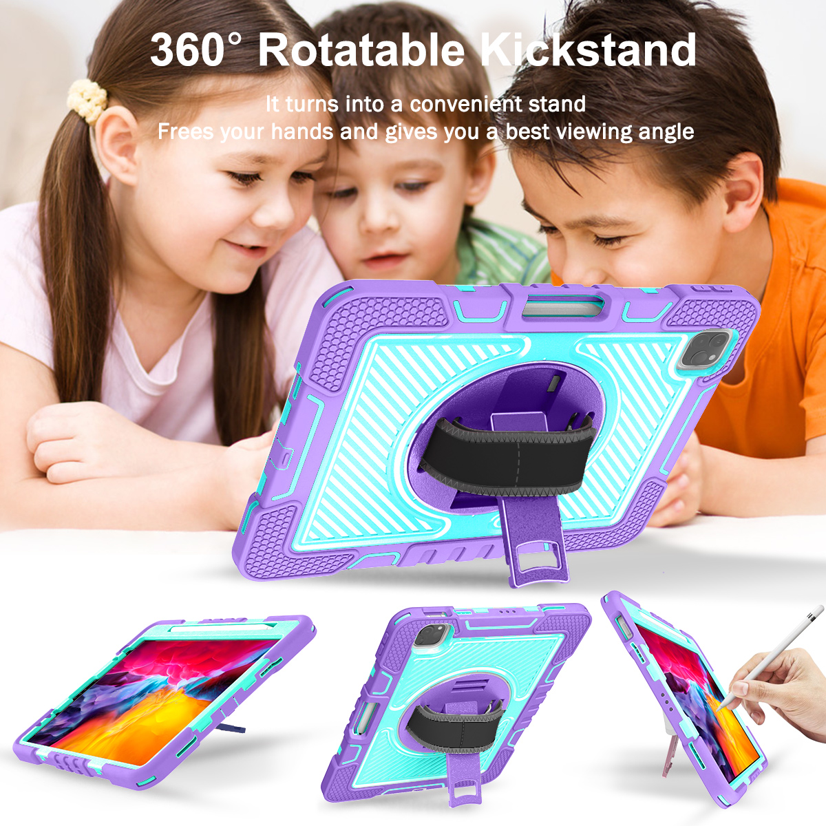 Vỏ Ốp ipad chịu lực cao Gồ Ghề Đầy Đủ Cơ Thể Chống Sốc Vỏ Ốp bảo vệ Với 360 chân đế quay/Tay Cầm Tay/Dây Đeo Vai Cho iPad Pro 11 2025 24 22 21 20 18/iPad Không Khí 11 2026 25 24/Không Khí 5 4/iPad thế hệ thứ 10 thứ 9 thứ 8 thứ 6 thứ 5 gen/Mini 7 6