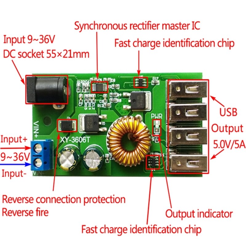 DC-DC Power Supply Module 24V/12V to 5V 5A Converter Replace LM2596S