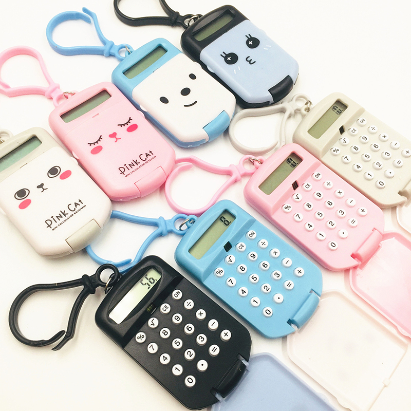 Portable Digit Calculator Kawaii Mini Calculator Pocket Display Cartoon Cute Creative Keychain Calculator Office Supplies