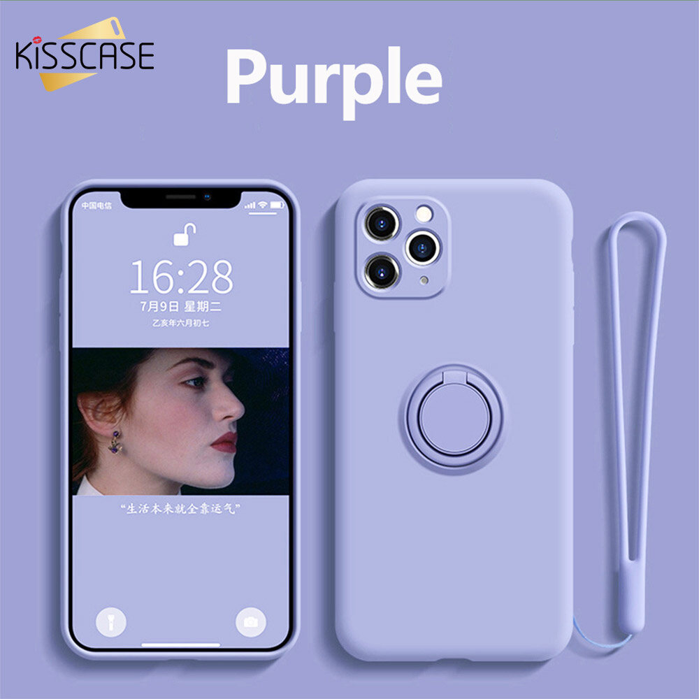 【With Bracket+lanyard 】KISSCASE Liquid Silicone Case For iPhone15 Pro Max 14 Plus 13 12 11 XS MAX XR X Protector Case For Cover