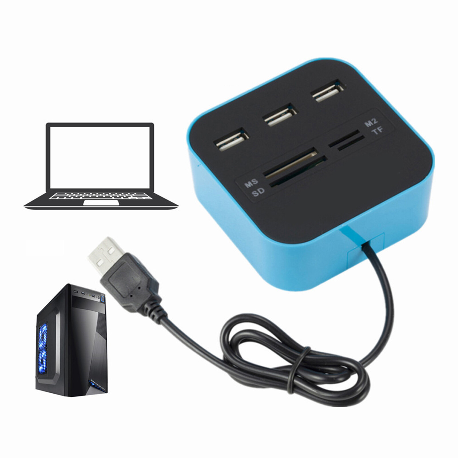 yeqinhuia USB Hub Multifunctional Plug-and-play 3 Ports Card Reader SD Data Hub Computer Accessories USB Hub Automatic