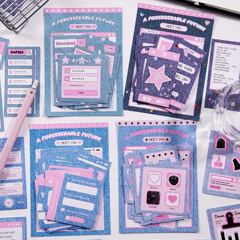 Cdaily|30pcs Denim Sticker Pack Korean Style Journal Sticker Handbook Material DIY Decorative Sticker 4 Styles