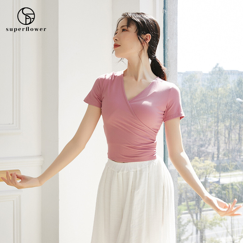 SUPERFLOWER Dames Yoga Korte Lange Mouwen V-hals Veterschoenen Latin Danskleding Ballet Moderne Dans Top_voghion.com
