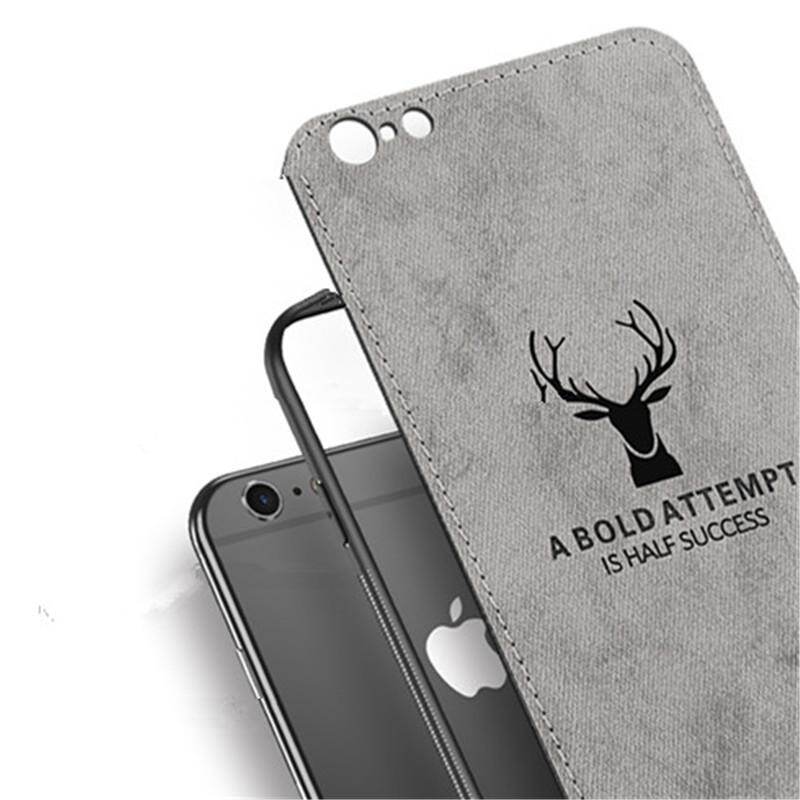 Cho [Apple iPhone 6/6S] Ốp Lưng Họa Tiết Nai Sừng Tấm Dệt Vải Bạt Mềm Hình Hươu Cổ Điển