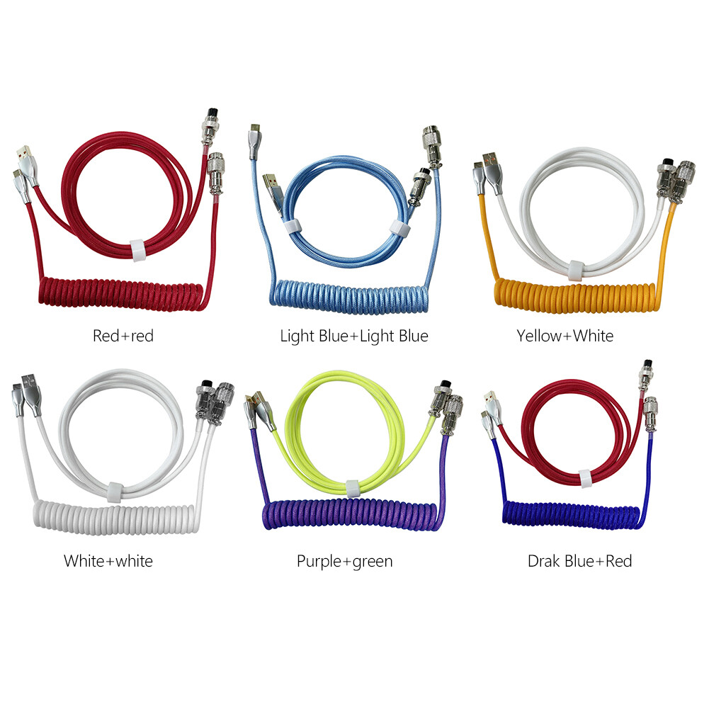 Professional Coiled Type-C USB Wire for Mechanical Keyboard Aviator Connector Spiral Paracord