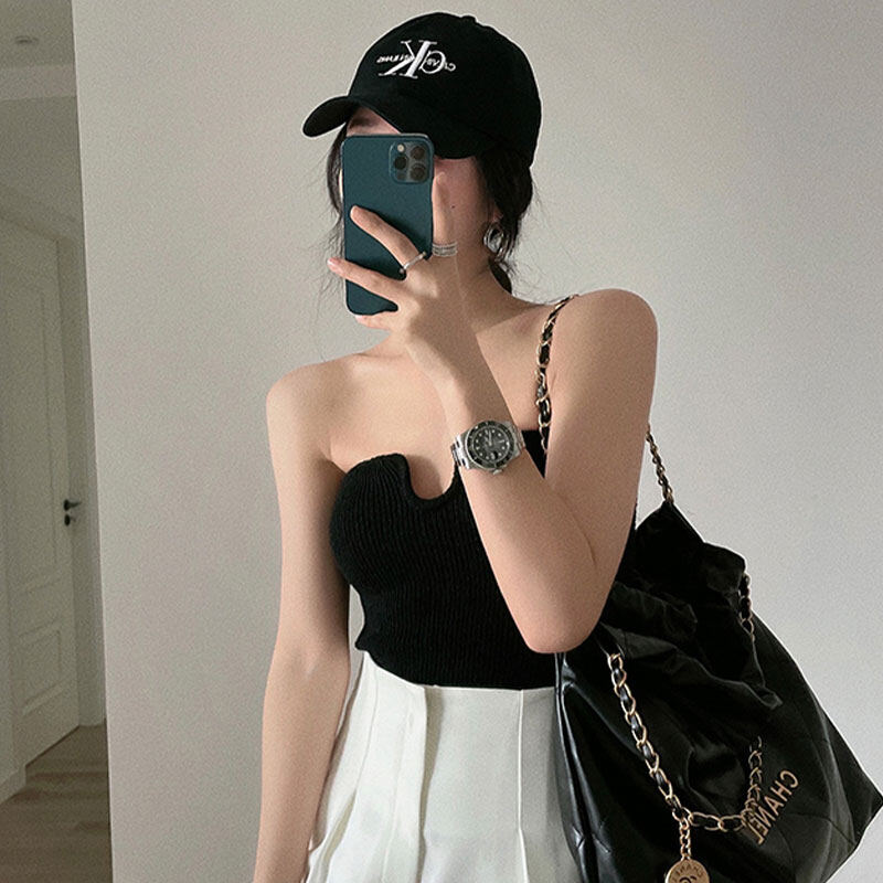 Guima Women's pure desire short top 2022 summer new tube top can be worn outside Knitted tube top