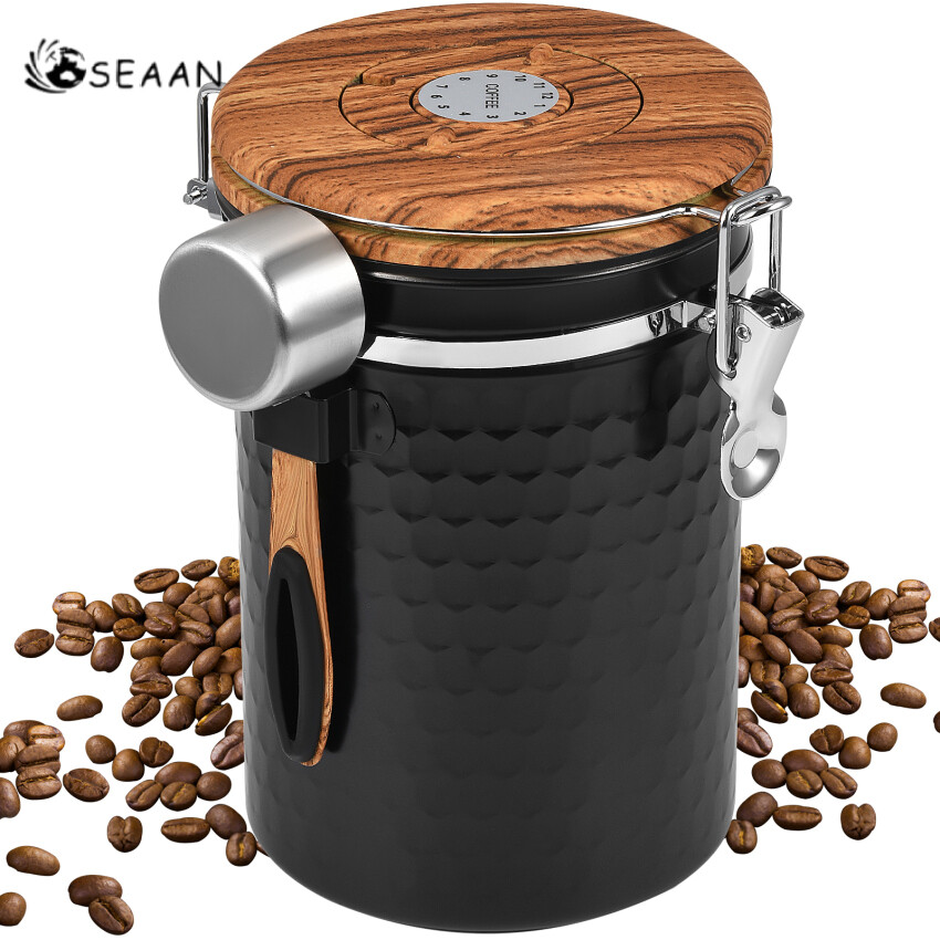 Airtight Coffee Canister With Vacuum Lid (Coffee Tea Container, Stainless Steel Storage Tin, Storage Jar Matte Black (1800ml))