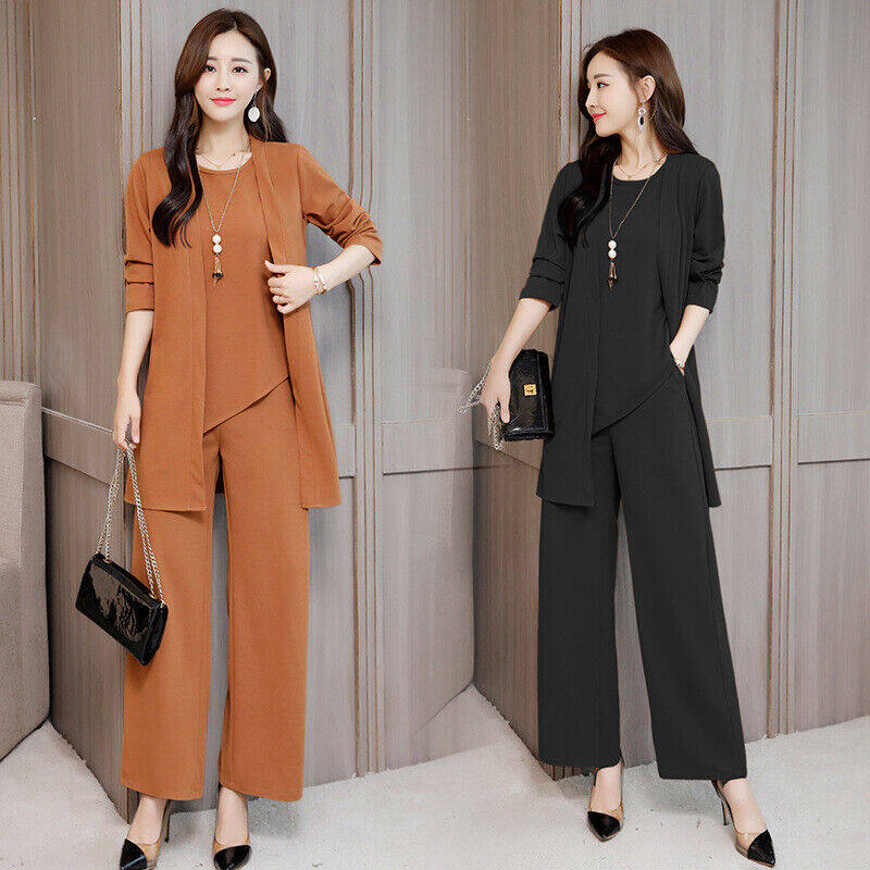 Chiffon cardigan coat hot sale wide leg pants