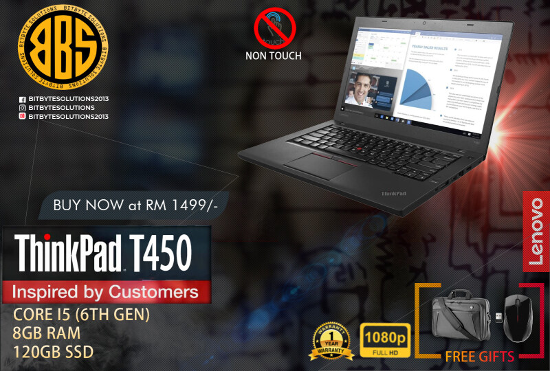 Lenovo ThinkPad T450 TOUCH DISPLAY Intel Core i5-5300U Processor , 8 GB RAM , 240 GB SSD Malaysia