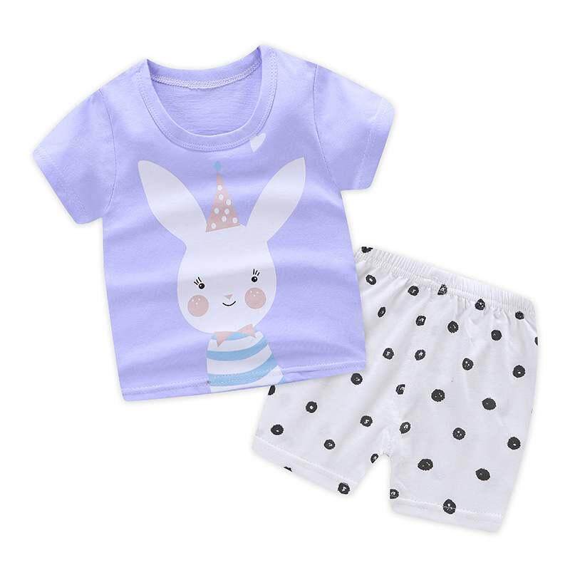 Summer Baby Boys Girls Short Sleeve Cartoon Print T-shirt Tops+Shorts 2pcs Casual Outfits Sets Baby Clothes Set