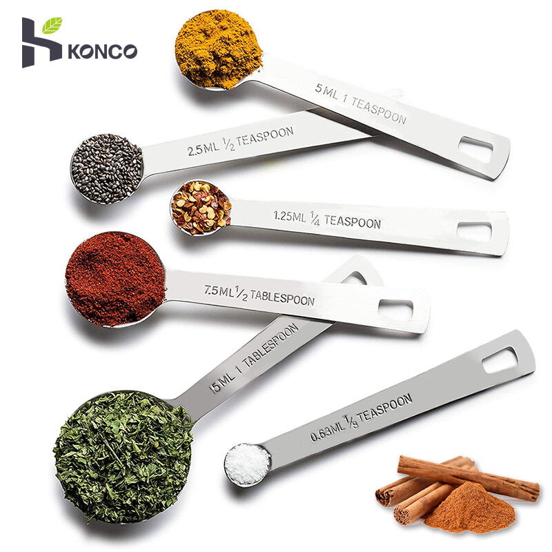 KONCO  6 Pieces Coffee Measuring Spoons Kitchen Scales Stainless Steel Measuring Spoons Set Small Tablespoon for Dry and Liquid Ingredients