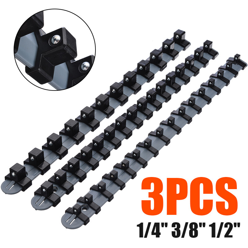 1/4" 3/8" 1/2" 3* 14" socket tray rail rack storage holder organizer shelf stand