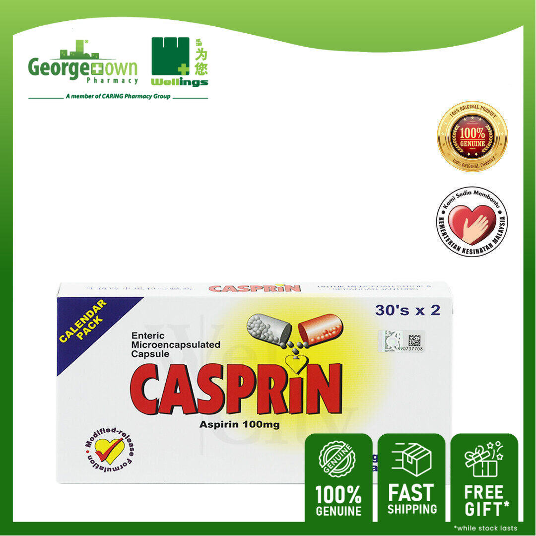CASPRIN Aspirin 100mg Vegetable Capsule (30's x 2) Wellings