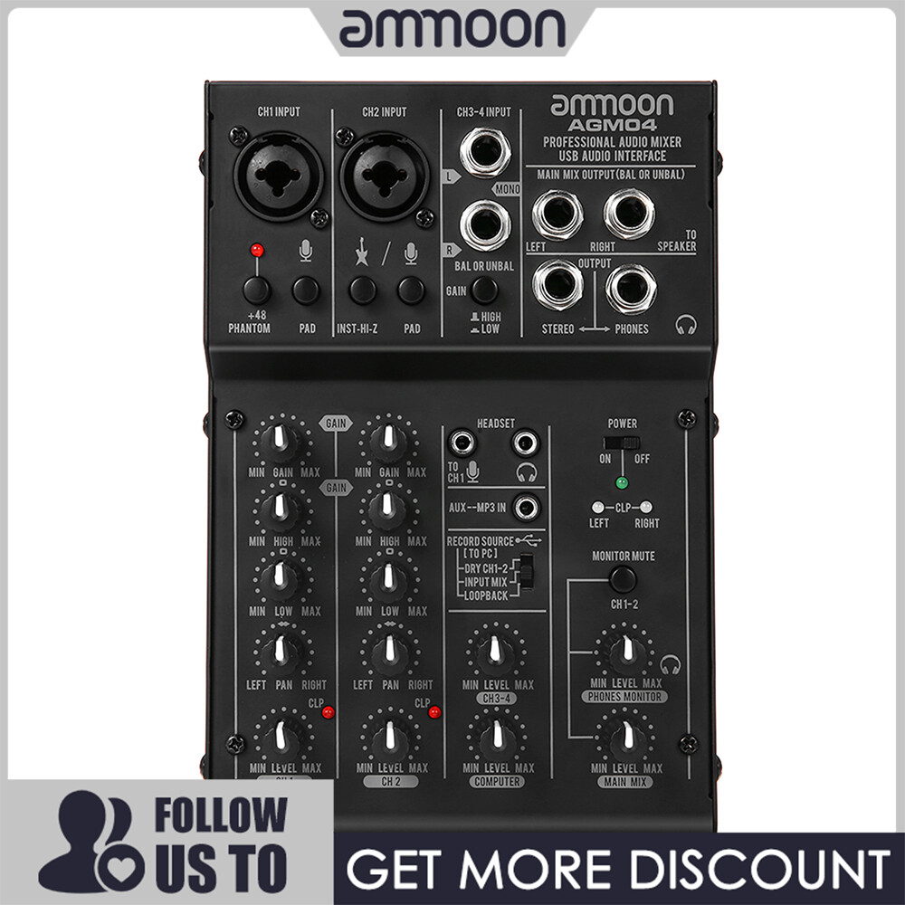 ammoon]4-Channel Mini Mixing Console 2-band EQ Built-in 48V