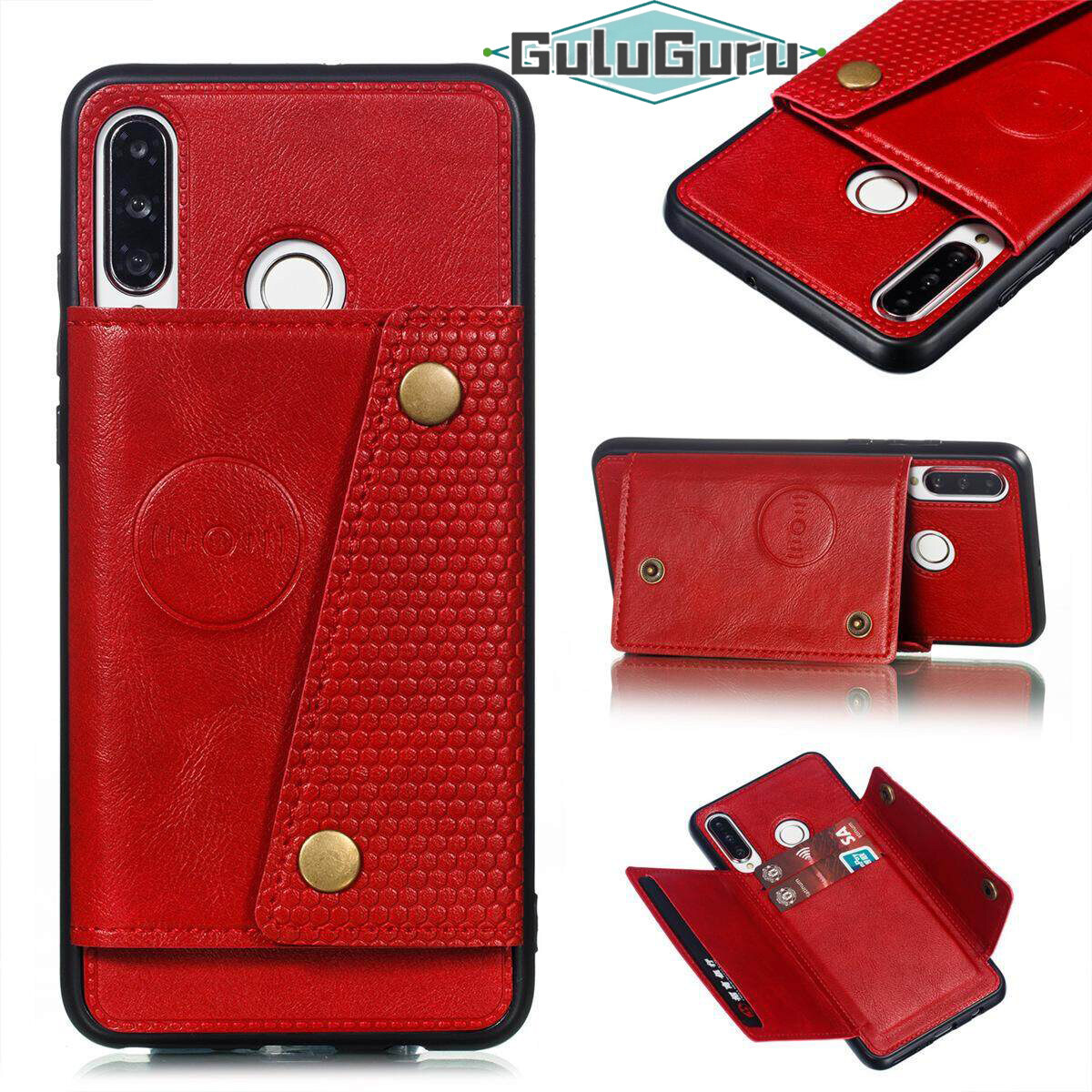 for HUAWEI P30Lite & nova 4e Leather Case Multiple Folio Flip Cover Wallet Back Case Shell, can work with Car Mount, Hidden ID Credit Card Slot Holder, Retro Metal Button Clasp, Stand Support