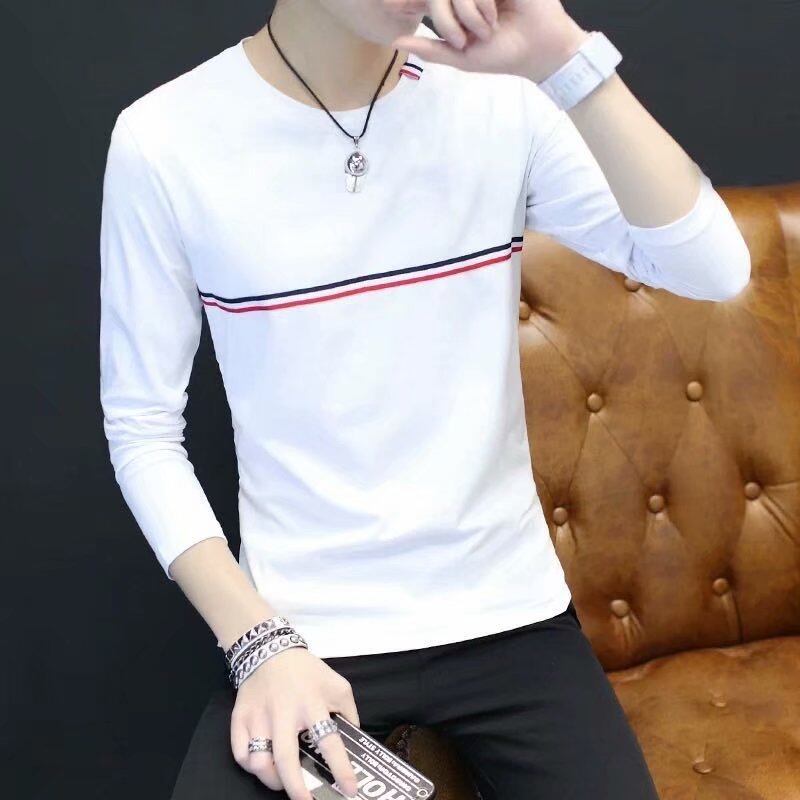 Men's T-shirt 2024 New Long T Pattern Letter Slim Type Korean Casual Hedging Round Neck Long Sleeve