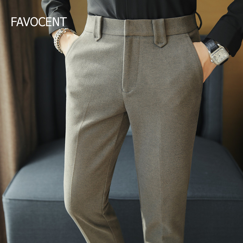 Favocent men's woolen suit pants autumn winter new slim solid slim trousers