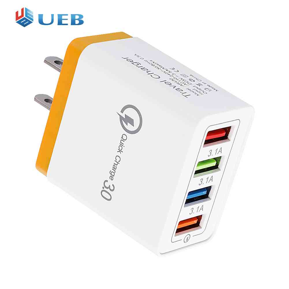 4 Ports USB Color Wall Charger Fast Charging Travel Charger US Plug Adapter