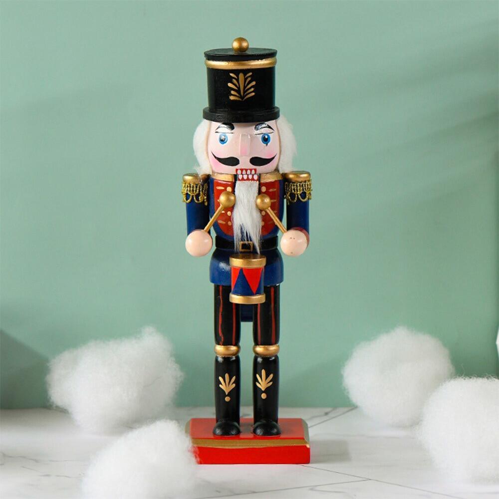 25CM Blue Drumming Soldier Nutcracker Christmas Decoration European Home Creative Ornament Handcraft Puppet Wooden Nutcracker Soldier Doll