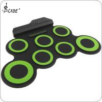 Slade bộ cuộn 7 miếng usb kỹ thuật số điện tử cầm tay, bộ trống điện xanh silicon có dùi trống và bàn đạp bền
