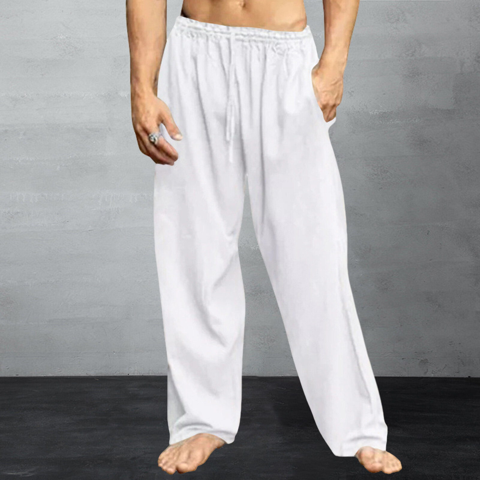 TENGL Drawstring Casual Pants Solid Color Long Pants Comfortable Men's Drawstring Pants for Casual and Sporty Style Wide Leg and Solid Colors Perfect for Streetwear