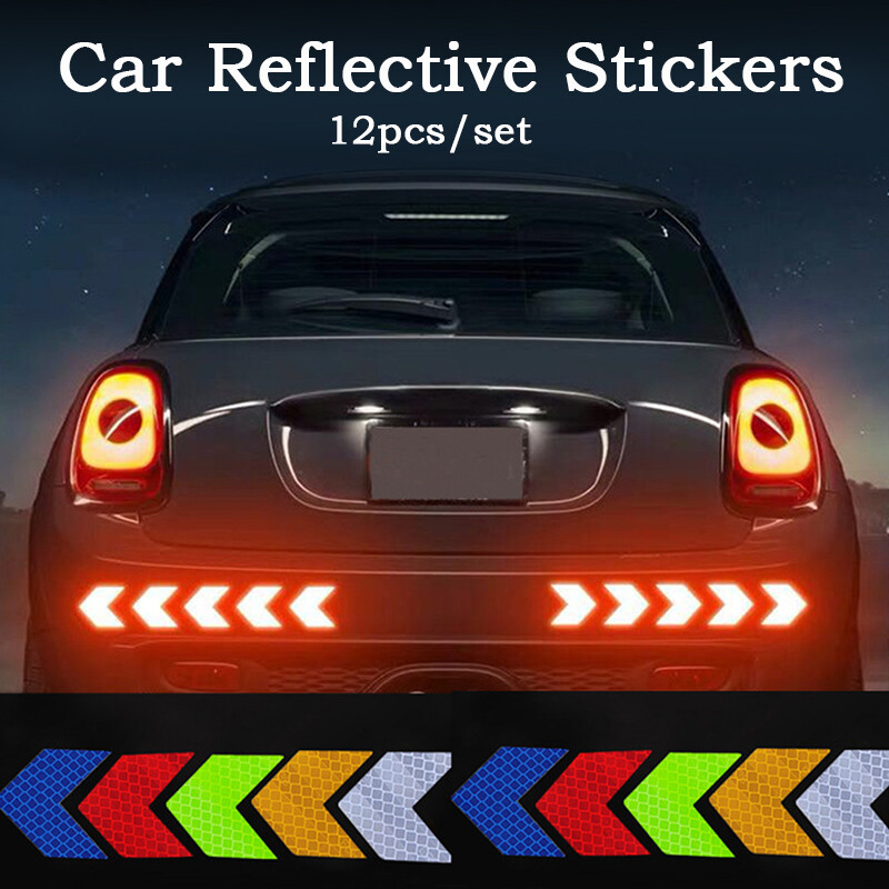 XI 12PCS Big Car Night Warning Reflective Sticker body gelb reflektierend aufkleb Scratch Modified Electric Motorcycle Body Sticker